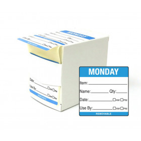 50x50mm Monday Day of the Week Use by food rotation label. 500 per roll