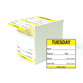 50x50mm Tuesday Day of the Week Use by food rotation label. 500 per roll
