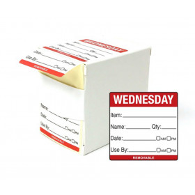 50x50mm Wednesday Day of the Week Use by food rotation label. 500 per roll