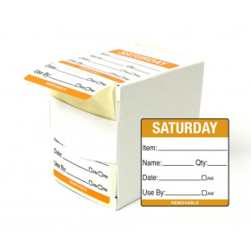 50x50mm Saturday Day of the Week Use by food rotation label. 500 per roll