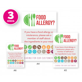 Food Allergy? Customer Allergen Symbols & Ingredients Awareness Pub & Cafe Notice. Comes with 2 options for displaying