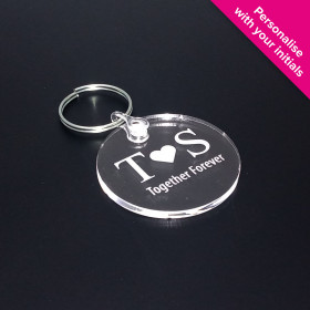 'Together Forever' Couples Initials Engraved Keyring - Clear Acrylic