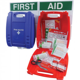 Wall mounted Evolution Catering First Aid & Burns Station, Medium (Blue Case) 