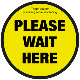 Please wait here social distancing floor sign