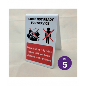 This table has NOT yet been sanitised / not ready for service tabletop hygiene tent notice. Pack of 5