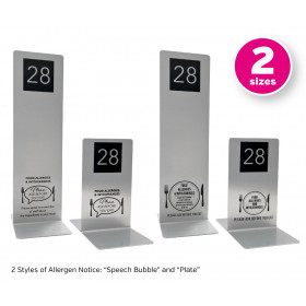 Brushed Silver Allergy Awareness Table Numbers. Suitable for Pubs, Cafes and Restaurants
