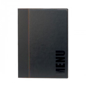 Trendy Black Leather Style A4 Restaurant Menu Holder / Menu Cover