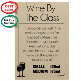 Wine by the glass 125ml & 175ml - Weights & Measures Act Bar Sign