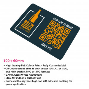 Premium Full Colour Rectangle QR Code Table Number Plate - 100 x 60mm
