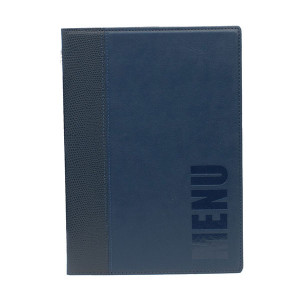 Trendy Blue Leather Style A5 Restaurant Menu Holder / Menu Cover