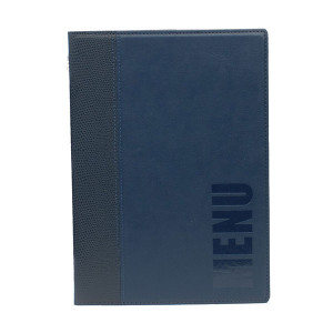 Trendy Blue Leather Style A5 Restaurant Menu Holder / Menu Cover