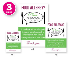Food Allergy? Customer Allergen Awareness Please Ask Before You Eat Pub & Cafe Notice Comes with 2 options for displaying