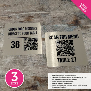 Classic Single Colour Brushed Gold Square QR Code Table Numbers - 3 Sizes Available