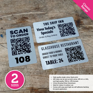 Classic Single Colour Brushed Silver Rectangle QR Code Table Numbers (2 Sizes Available)