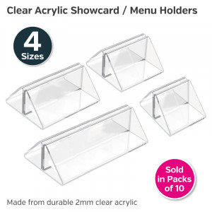 Clear Acrylic Showcard / Menu Holders - Pack of 10