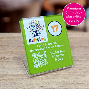  L-Shaped Full Colour Printed Glass-Like Acrylic QR Code Table Number
