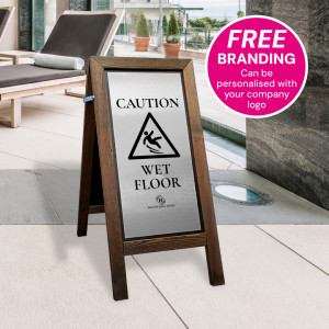 Premium Wooden Wet Floor Stand with Brushed Silver Aluminium Plate