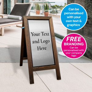 Premium Wooden Your Own Text Floor Stand with Brushed Silver Aluminium Plate