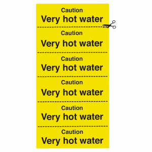 Caution Hot Water Strip of 6 Notices