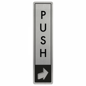Vertical Push Door Sign - Black on Silver