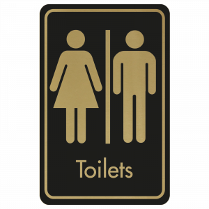 Large Toilets Door Sign - Gold on Black