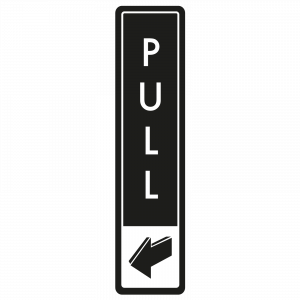 Vertical Pull Door Sign - White on Black