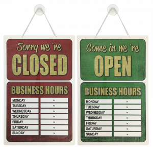 Shop Business Hours open and closed window hanging sign