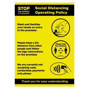 Social Distancing Operating Policy sign
