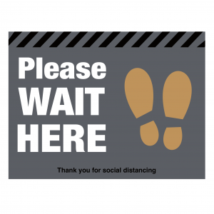 Please wait here social distancing floor graphic