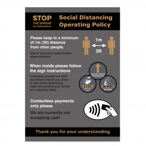 Social Distancing Pub & Restaurant Operating Policy notice