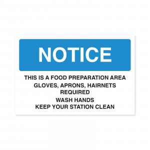 Food Preparation Area - Staff Food Hygiene Notice