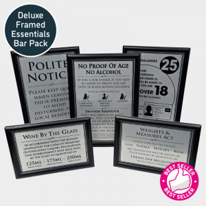Framed Essential Bar Licensing Sign Pack - Silver