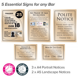 Sign Essentials Bar Licensing Sign Pack - Gold