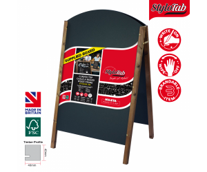 Curved Top Wooden A Board with Framed Chalkboard panels