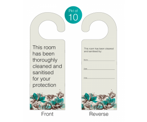 This room has been cleaned and sanitised for your protection door hangers. Pack of 10