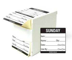 50x50mm Sunday Day of the Week Use by food rotation label. 500 per roll