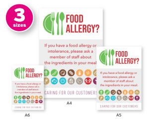 Food Allergy? Customer Allergen Symbols & Ingredients Awareness Pub & Cafe Notice. Comes with 2 options for displaying