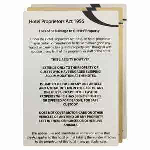 Hotel Proprietors Act 1956 Guest Information Notices