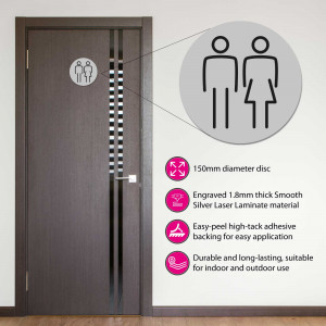Ladies & Gents Toilet Door Symbol 150mm Silver