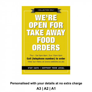 Were Open for Take Away food orders Personalised Anti-Tear Waterproof Poster