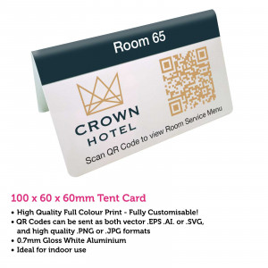 Premium Full Colour QR Code Table Top Tent Number - 100 x 60 x 60mm