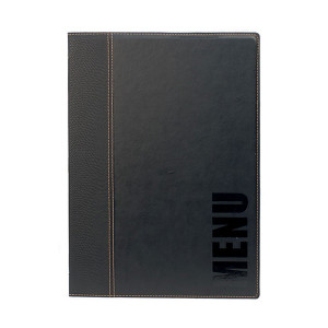 Trendy Black Leather Style A4 Restaurant Menu Holder / Menu Cover