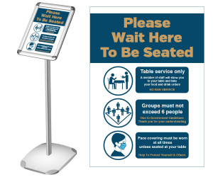 Please wait here to be seated Social Distancing freestanding poster information stand