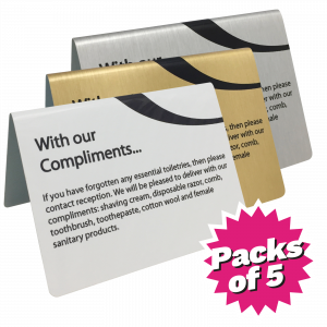 With our Compliments Tent Notice Packs