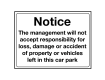 Management Not Responsible for Damage Sign