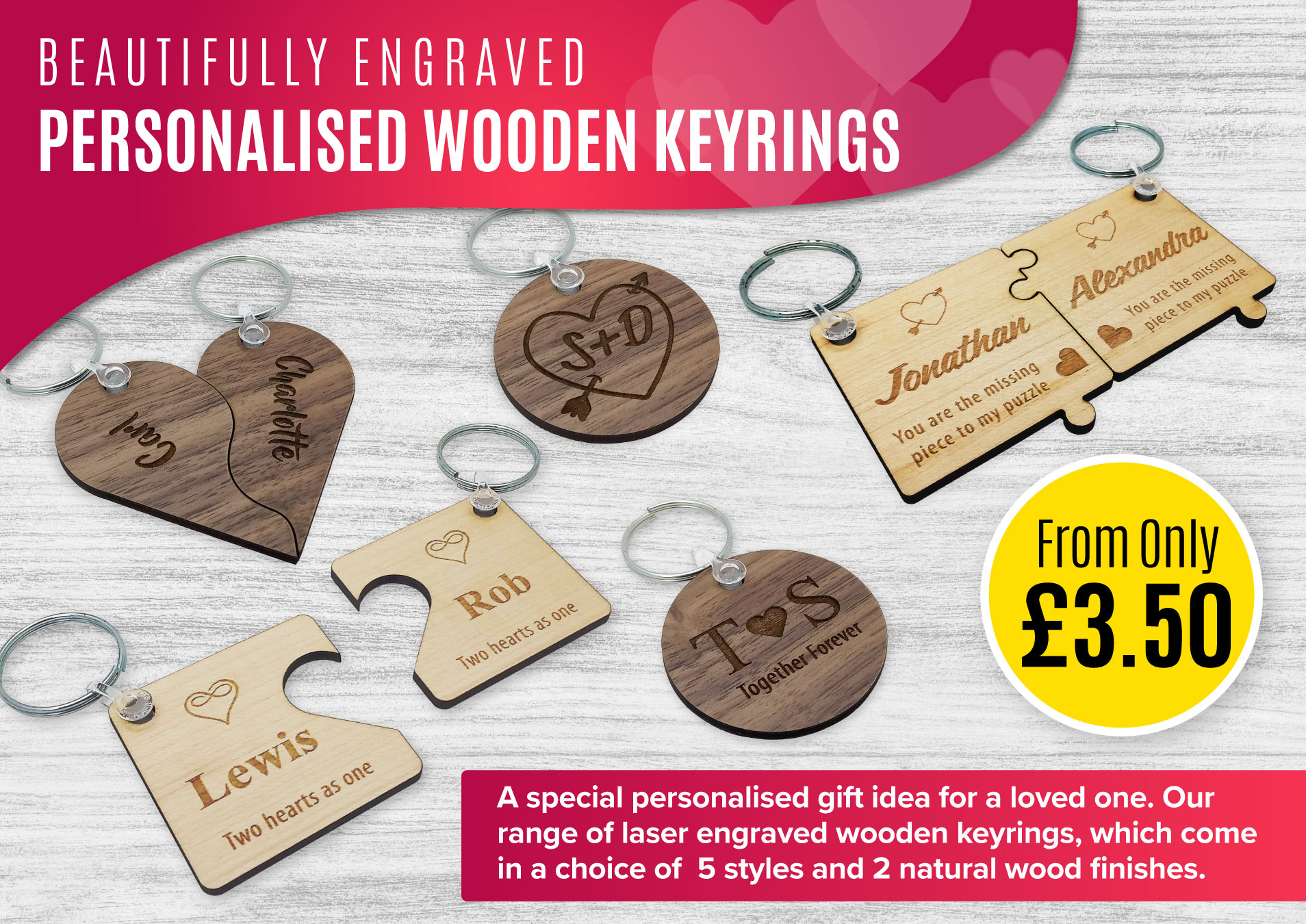 Valentines Engraved Wooden Keyrings