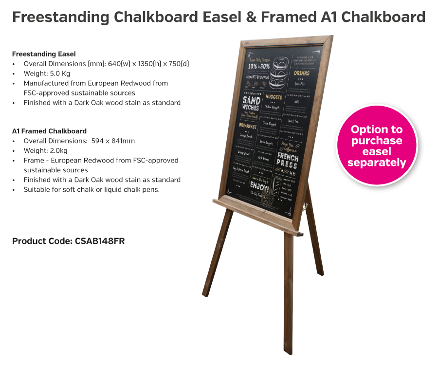 Freestanding Chalkboard Easel and A1 Chalkboard