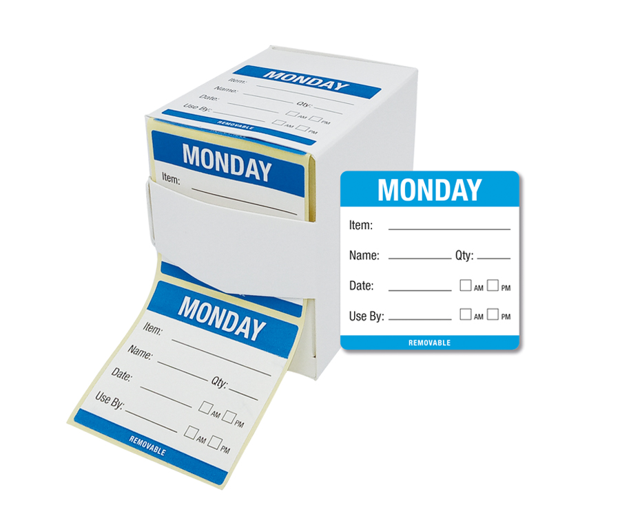 Monday 50 x 50mm Day of the Week Food Labels