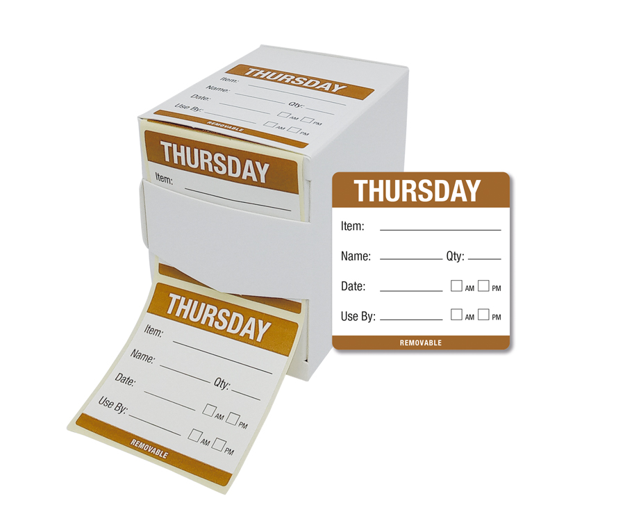 Thursday 50 x 50mm Day of the Week Food Labels