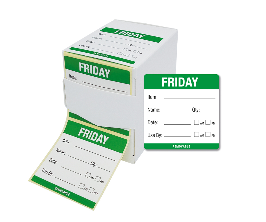 Friday 50 x 50mm Day of the Week Food Labels